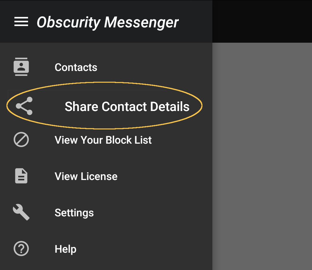 Share Contact Details Menu